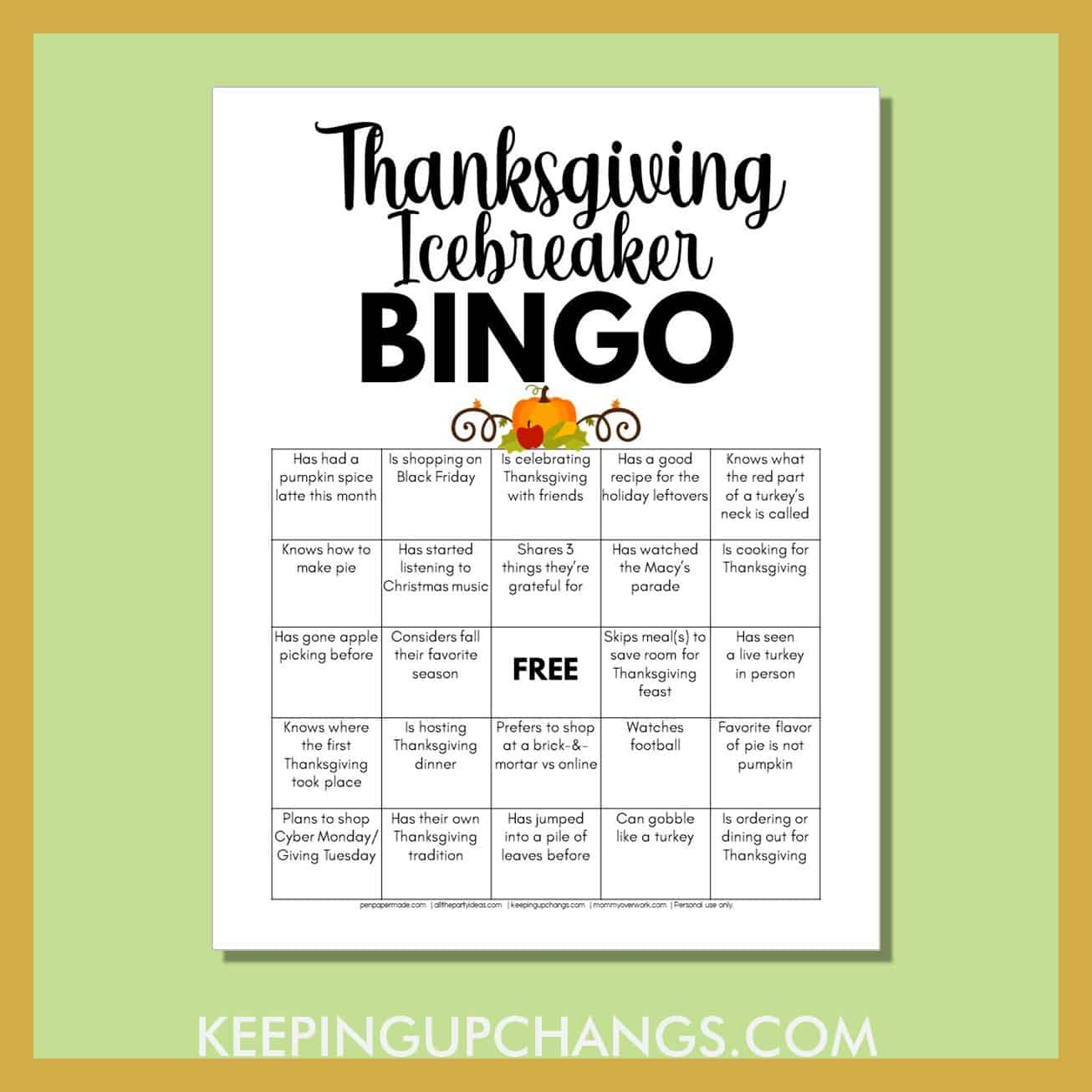 Thanksgiving Human Icebreaker Bingo [Free Printable!] intended for Turkey Bingo Printable	Informational
