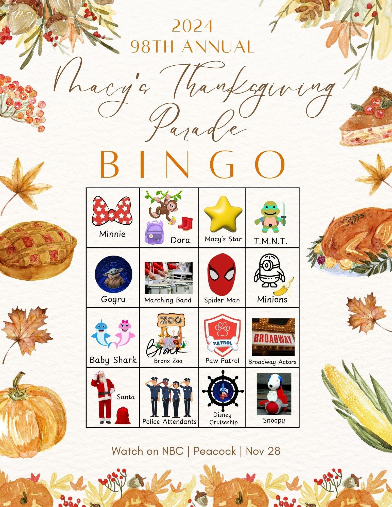 Thanksgiving Macy'S Parade Bingo Printable Kid'S Kinder Aktivität for Thanksgiving Parade Bingo Printable
