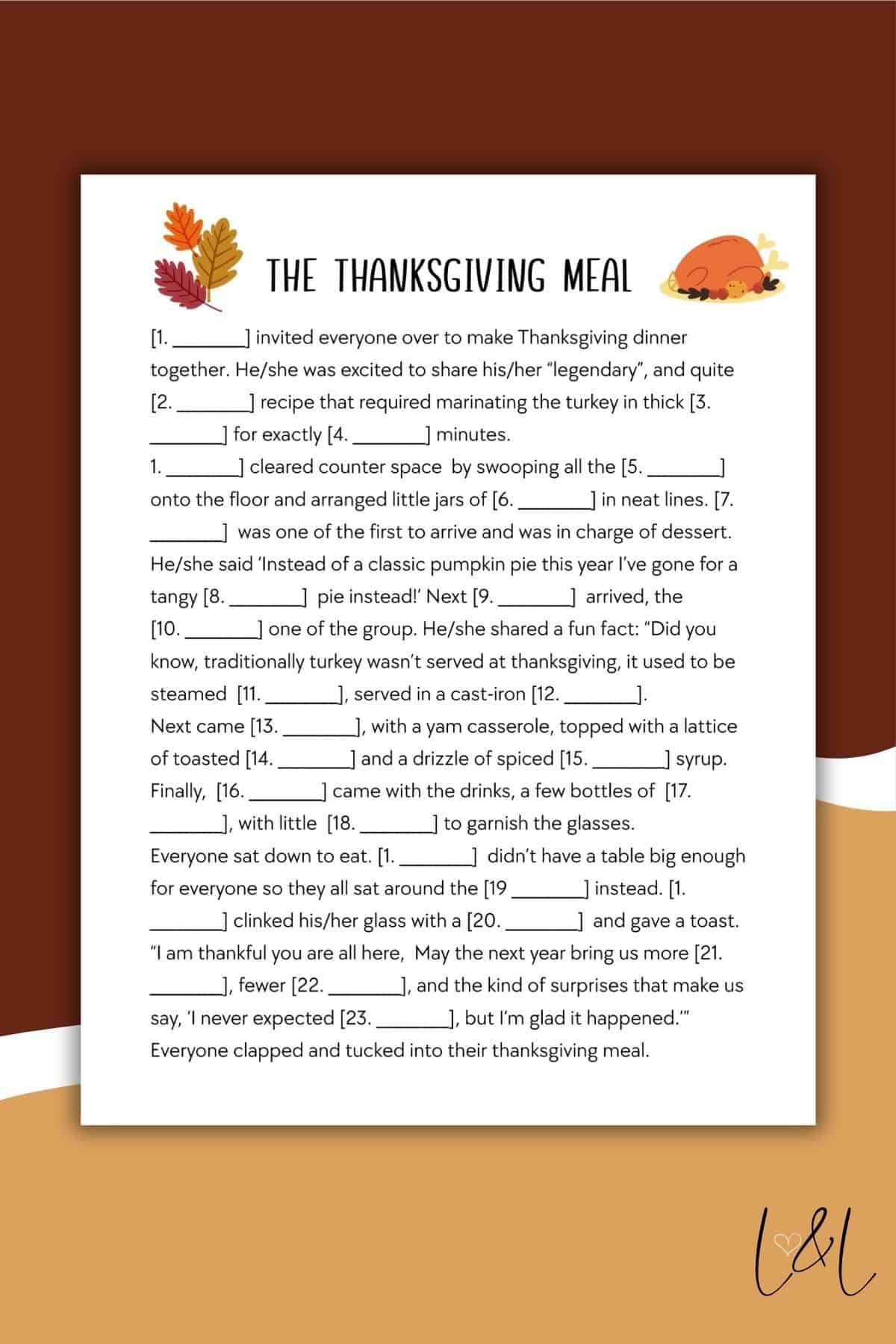 Thanksgiving Mad Libs Style Free Printable - Love & Laugh Games throughout Printable Turkey Story