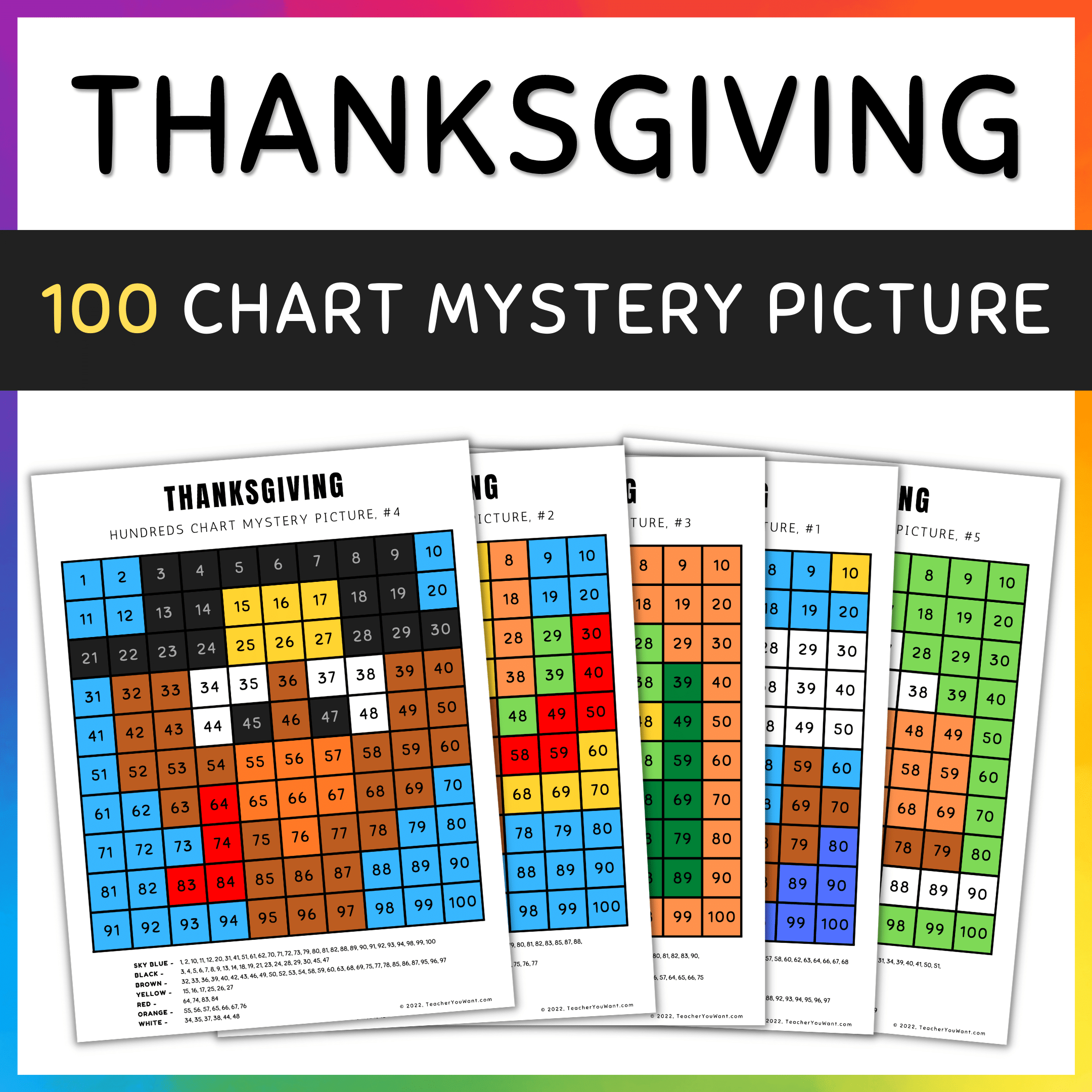 Thanksgiving Math, Hundreds Chart Mystery Picture, Colornumber inside Thanksgiving Mystery Math Picture Worksheet