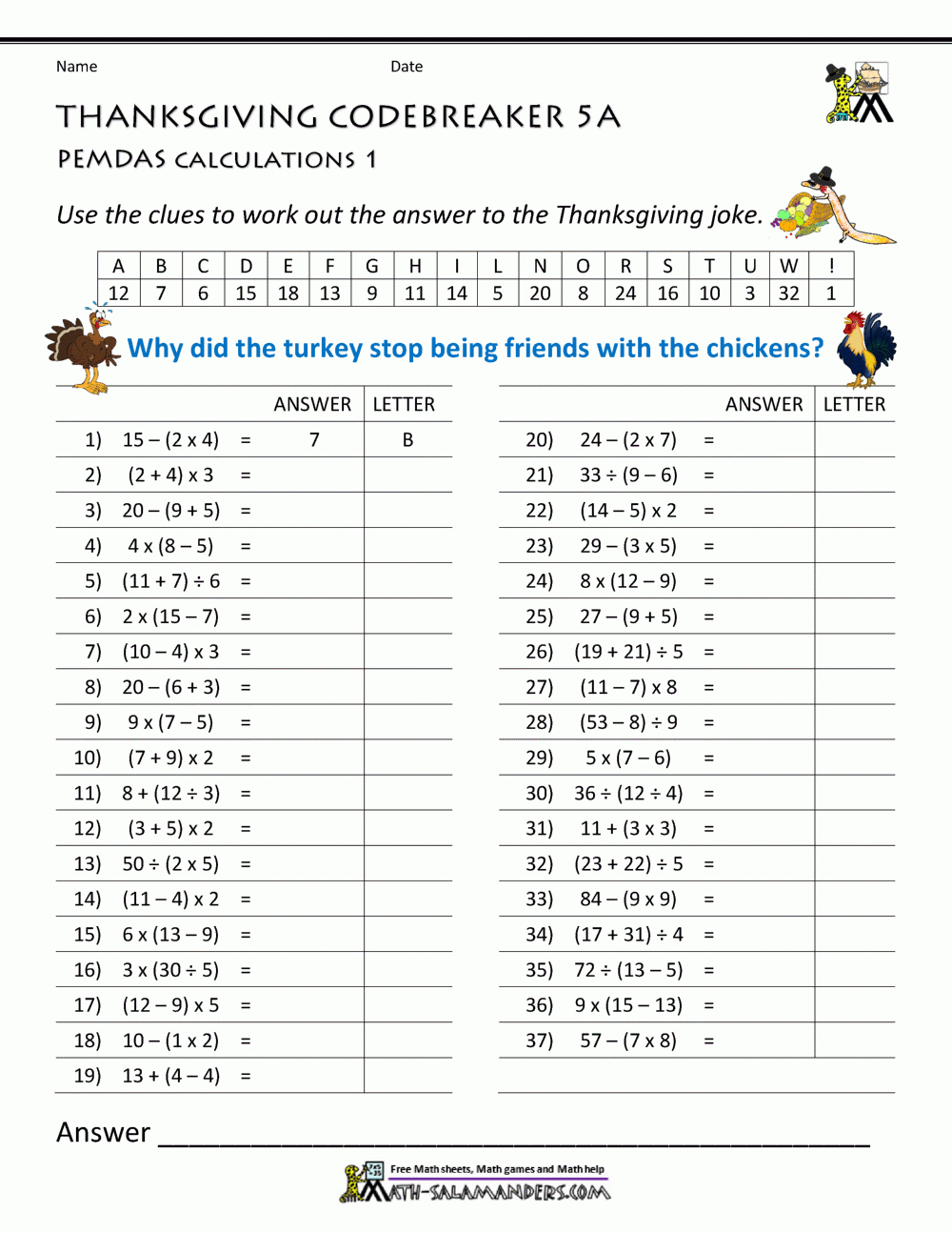 Thanksgiving Math Puzzles regarding 5th Grade Thanksgiving Math Worksheets