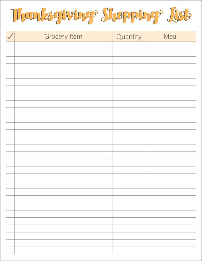 Thanksgiving Meal Planners &amp;amp; Shopping List Printables - Free intended for Thanksgiving Menu Shopping List Template
