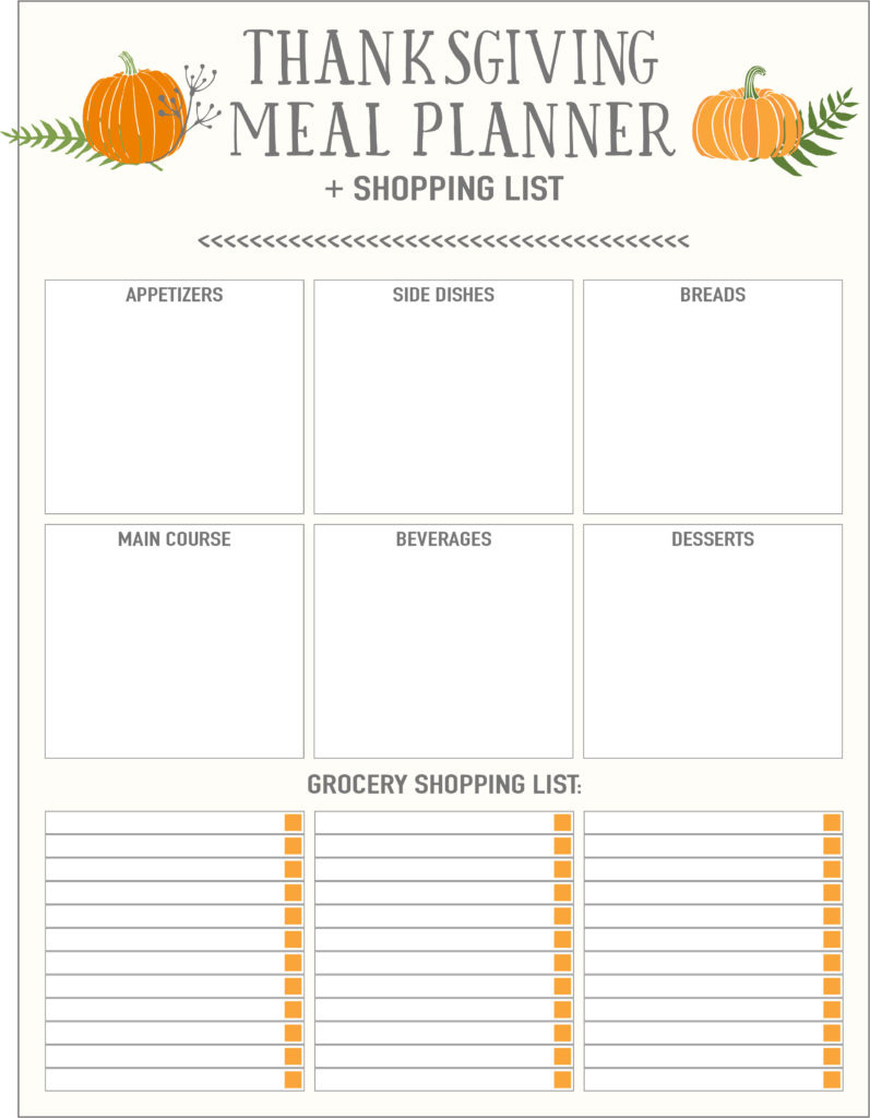 Thanksgiving Meal Planners &amp;amp; Shopping List Printables - Free with Thanksgiving Menu Shopping List Template