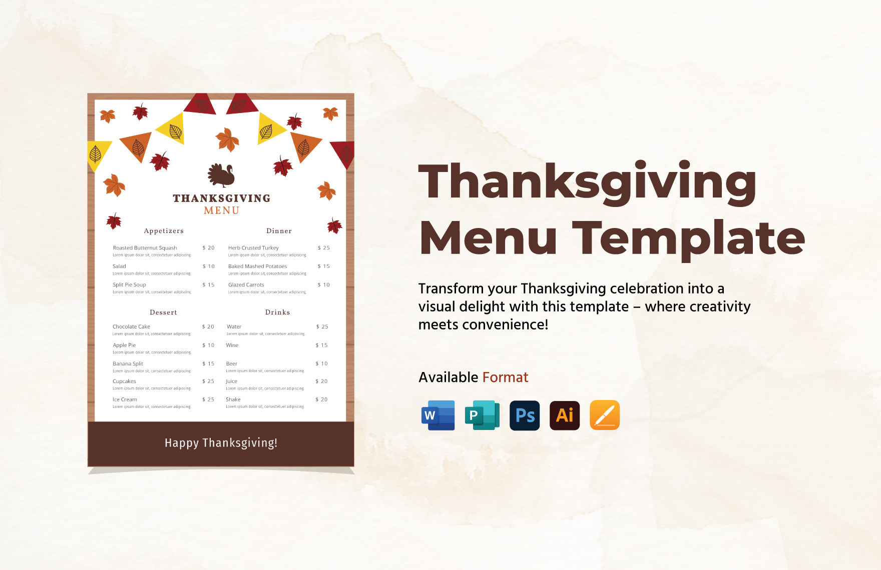 Thanksgiving Menu Template In Word, Pages, Publisher, Illustrator throughout Microsoft Word Thanksgiving Menu Template
