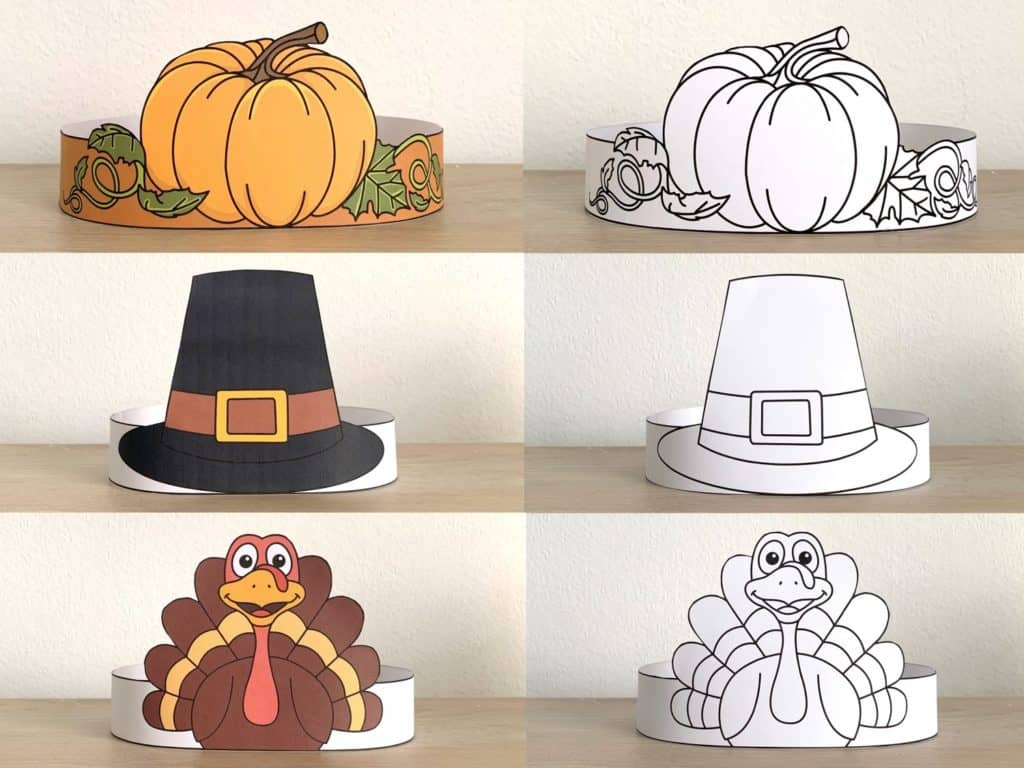 Thanksgiving Paper Crowns (Colored + For Coloring) – Happy Paper Time with regard to Turkey Hat Printable	Informational
