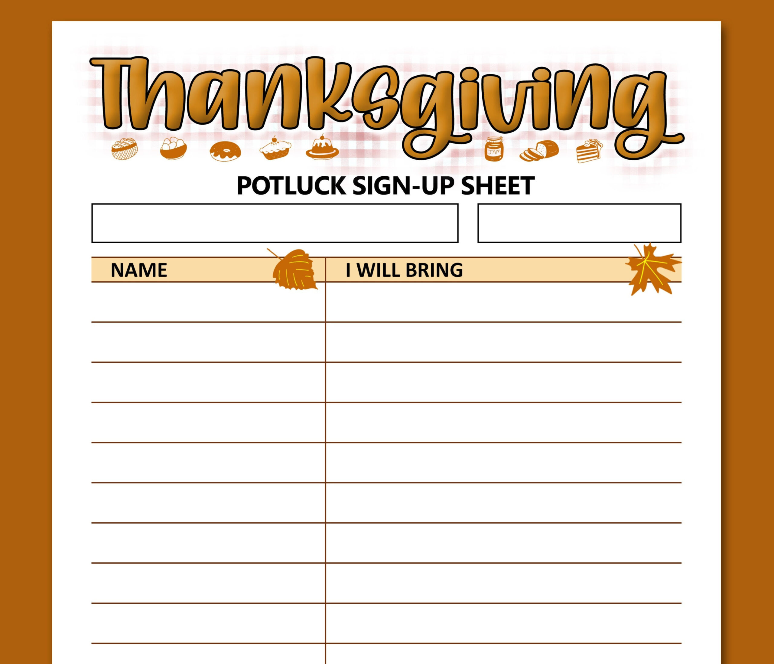 Thanksgiving Potluck Sign Up Sheet Printable Form, Letter Size inside Thanksgiving Potluck Menu Template