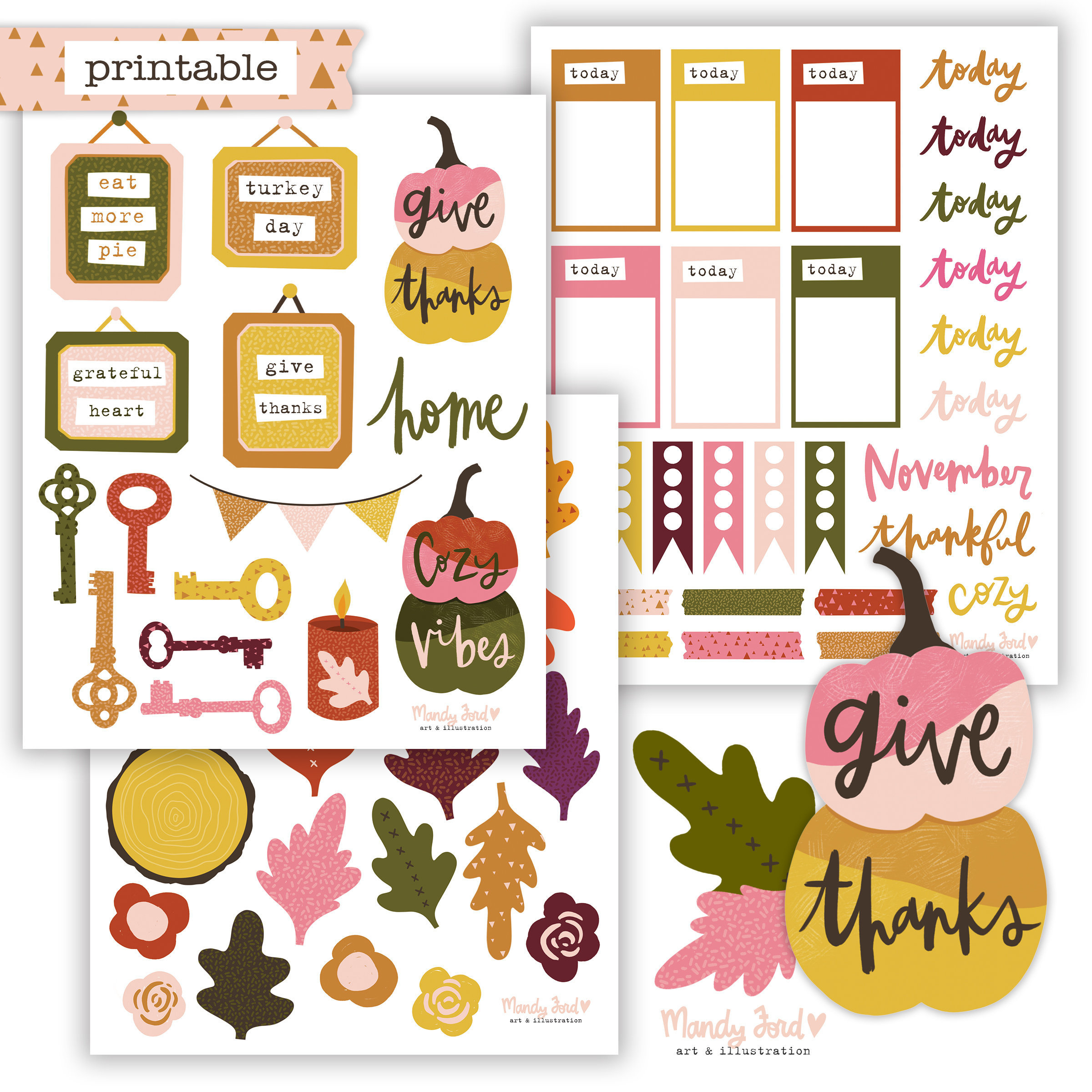 Thanksgiving Printable Scrapbooking Kit | Herbst Sticker in Printable Turkey Stickers