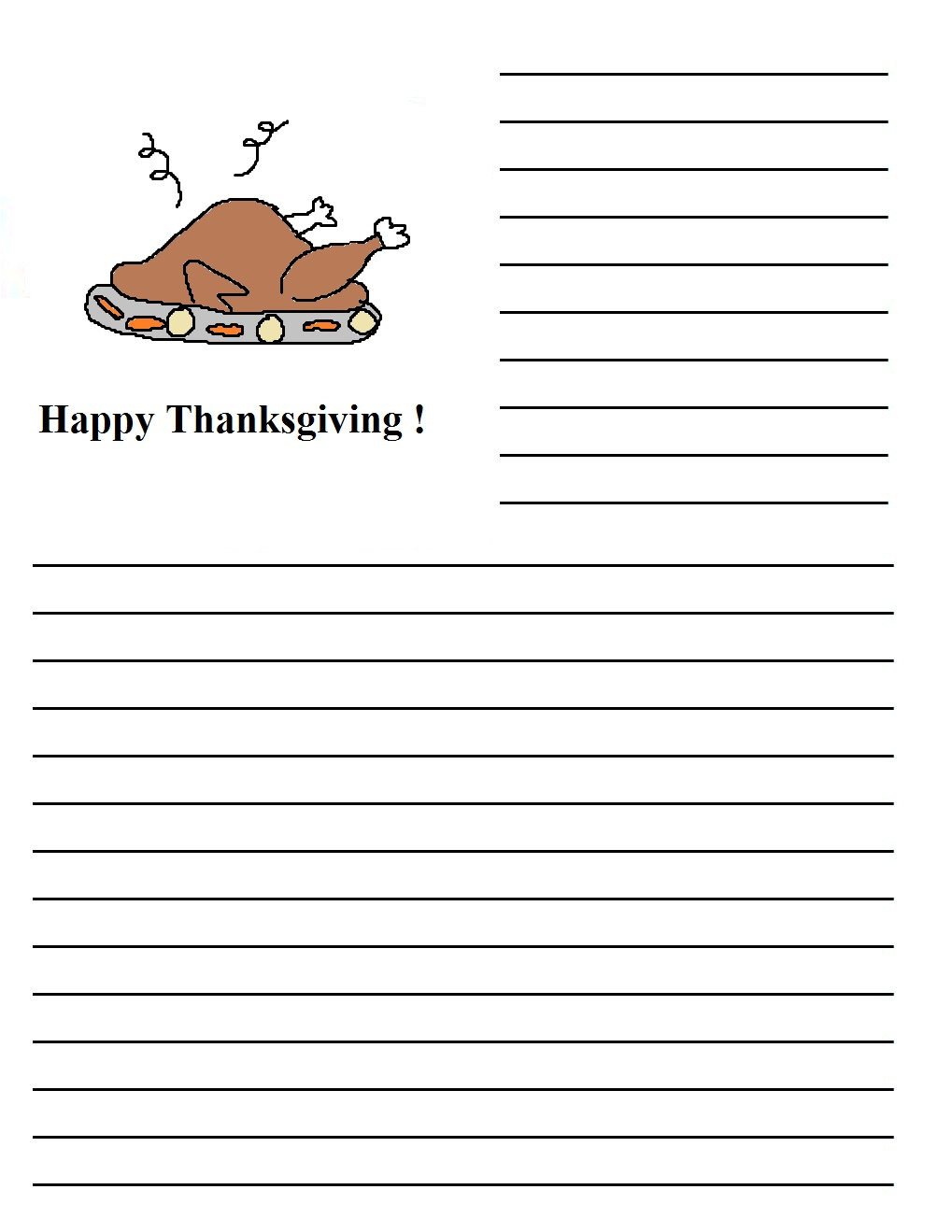 Thanksgiving Printable Writing Paper with Free Printable Turkey Writing Template