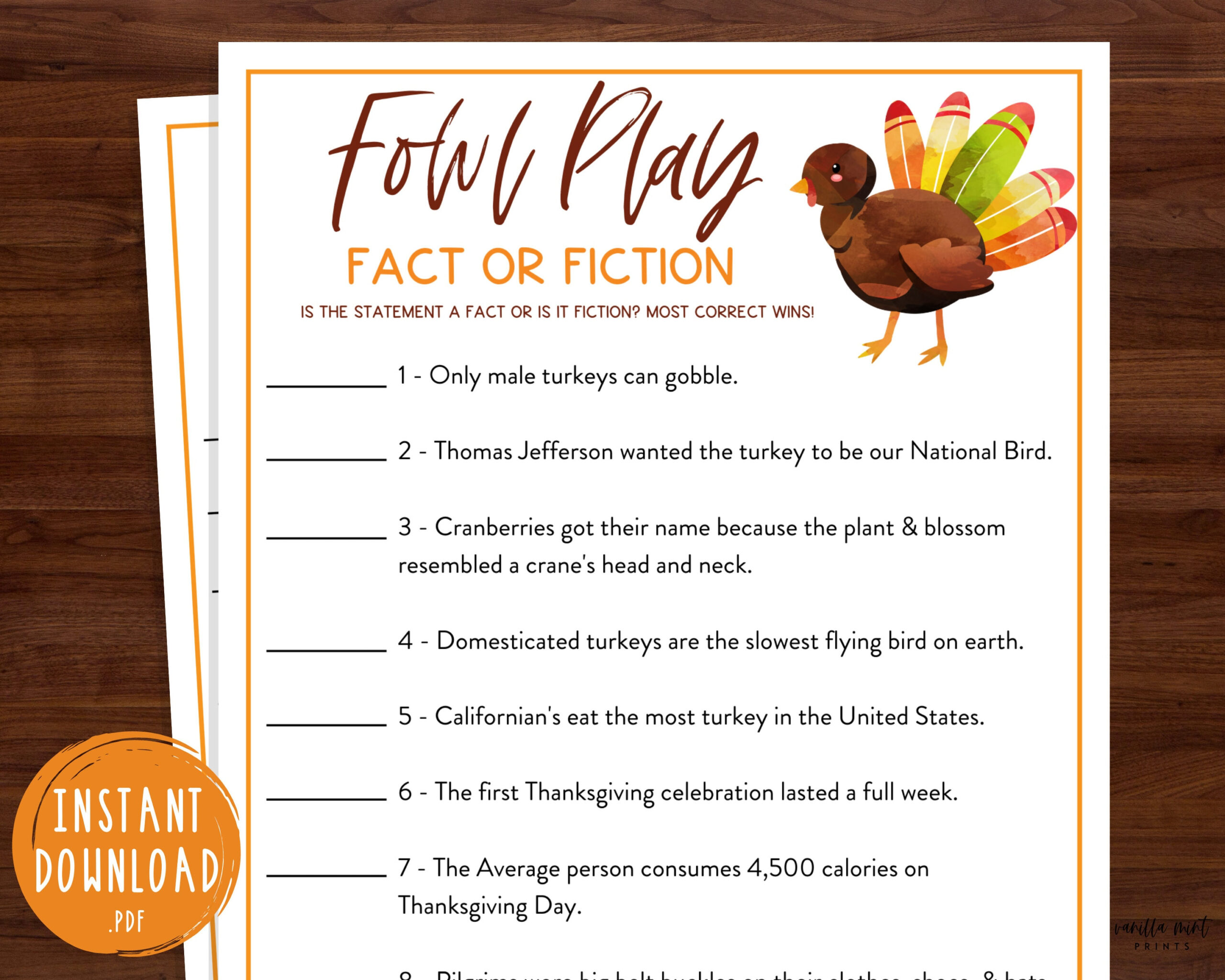 Thanksgiving Trivia Game | Fowl Play Turkey Trivia Thanksgiving with regard to Turkey Trivia Printable