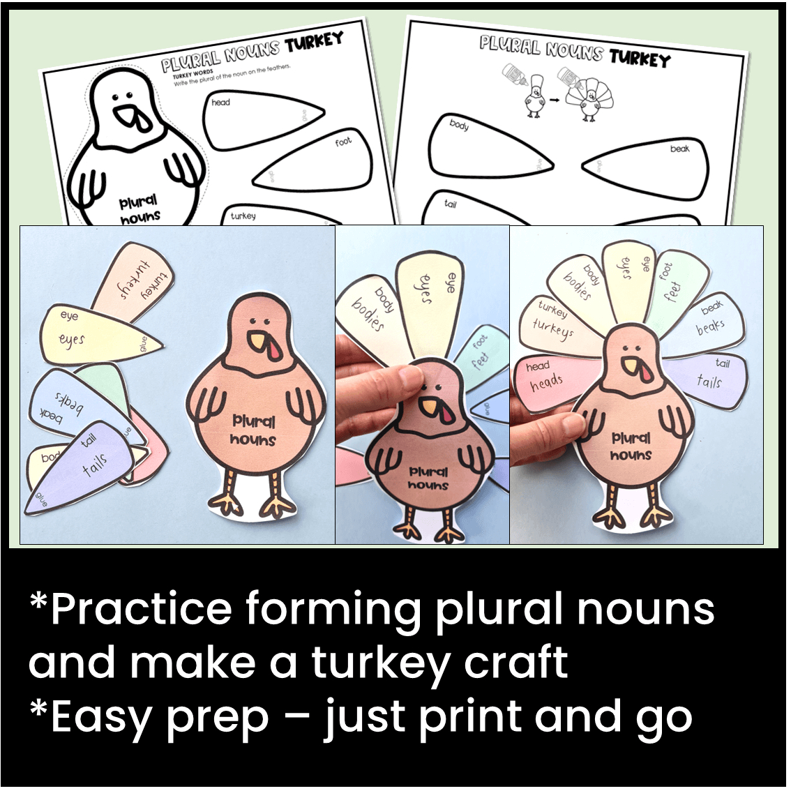 Thanksgiving Turkey Craft Plural Nouns 1St, 2Nd, 3Rd, 4Th Grade regarding 3D Printable Turkey	Informational