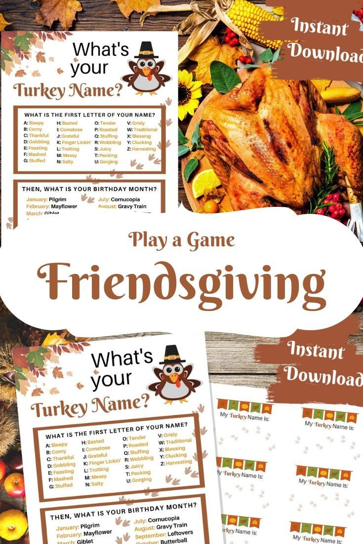 Thanksgiving Turkey Name Game: Friendsgiving Party (Digital with Thanksgiving Turkey Name Game Free Printable