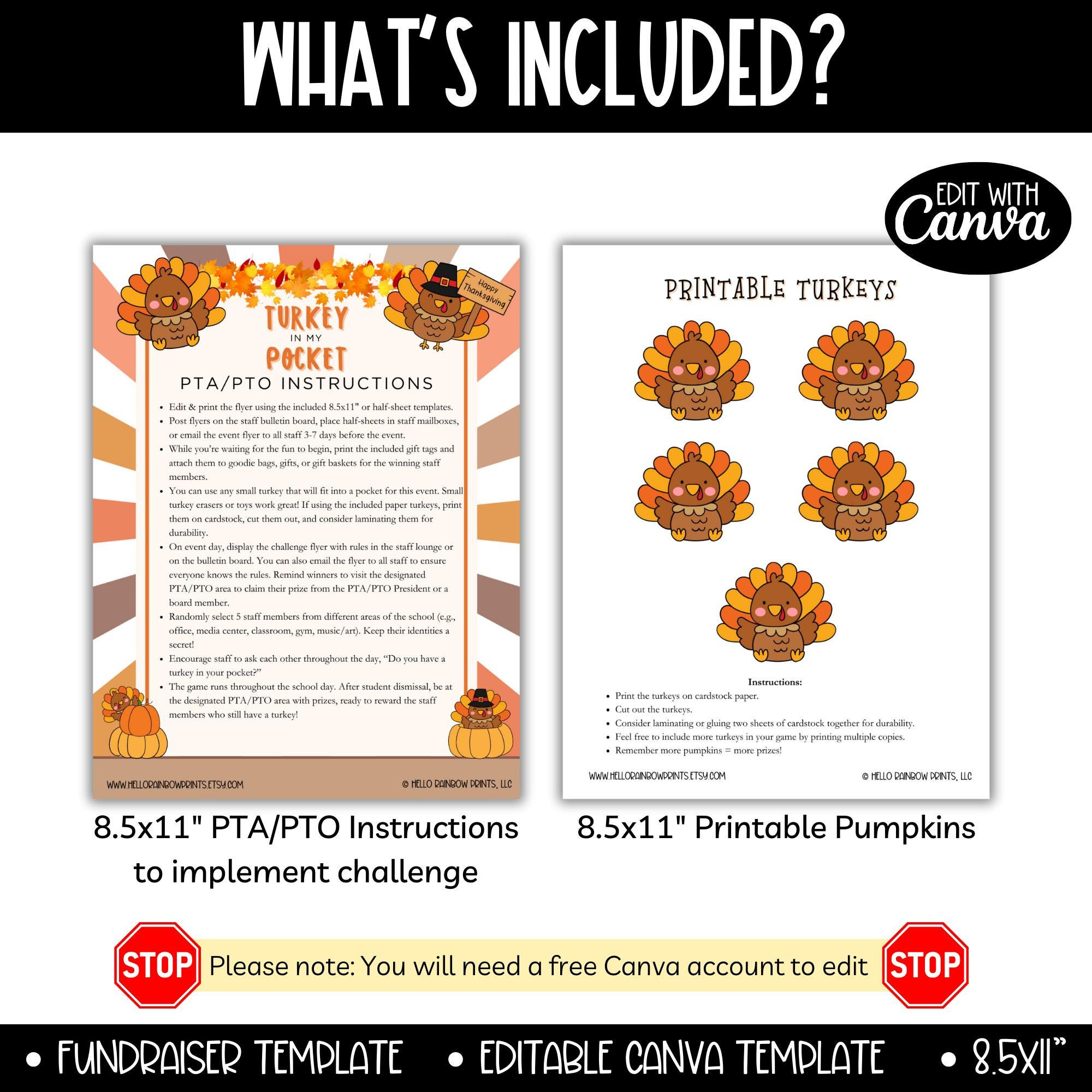 Thanksgiving Turkey Office Work Pocket Game Printable, Fall Team for Turkey In Your Pocket Game Rules Printable