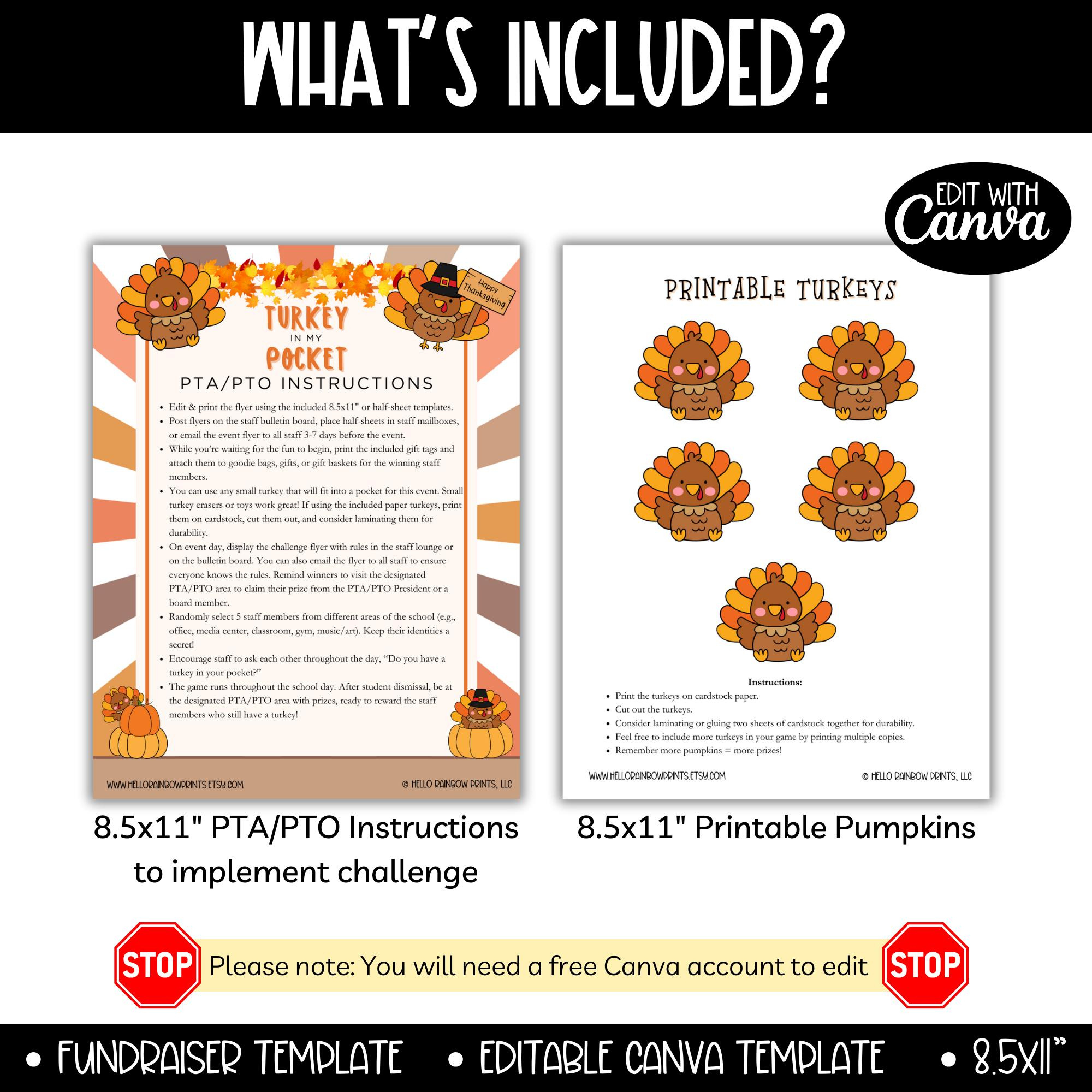 Thanksgiving Turkey Office Work Pocket Game Printable, Fall Team in Turkey In Your Pocket Game Rules Printable