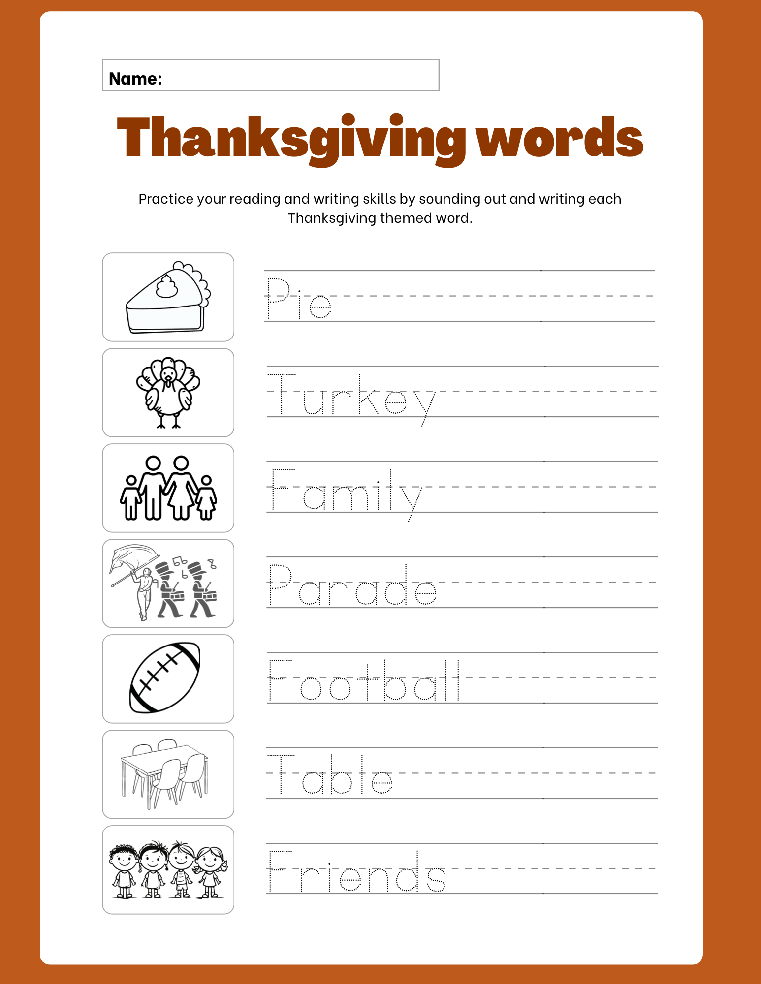 Thanksgiving Writing Words - Classful in Thanksgiving Literacy Worksheets