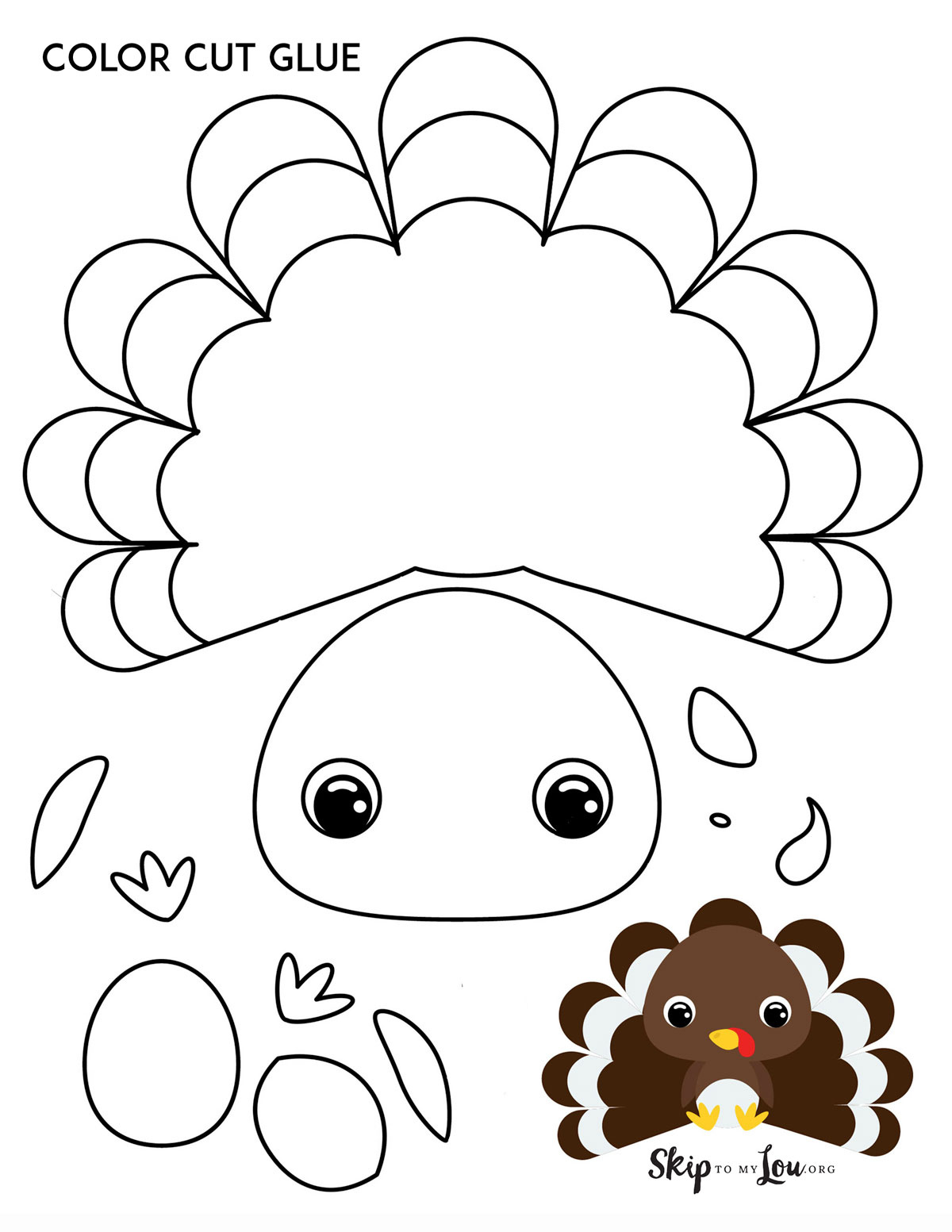 The Cutest Free Turkey Coloring Pages | Skip To My Lou with Turkey to Color And Cut Out Printable