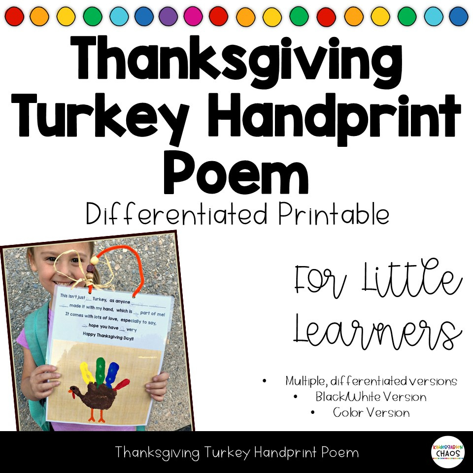 Turkey Activities For Kindergarten - Kindergarten Chaos pertaining to Turkey Handprint Poem Free Printable Informational