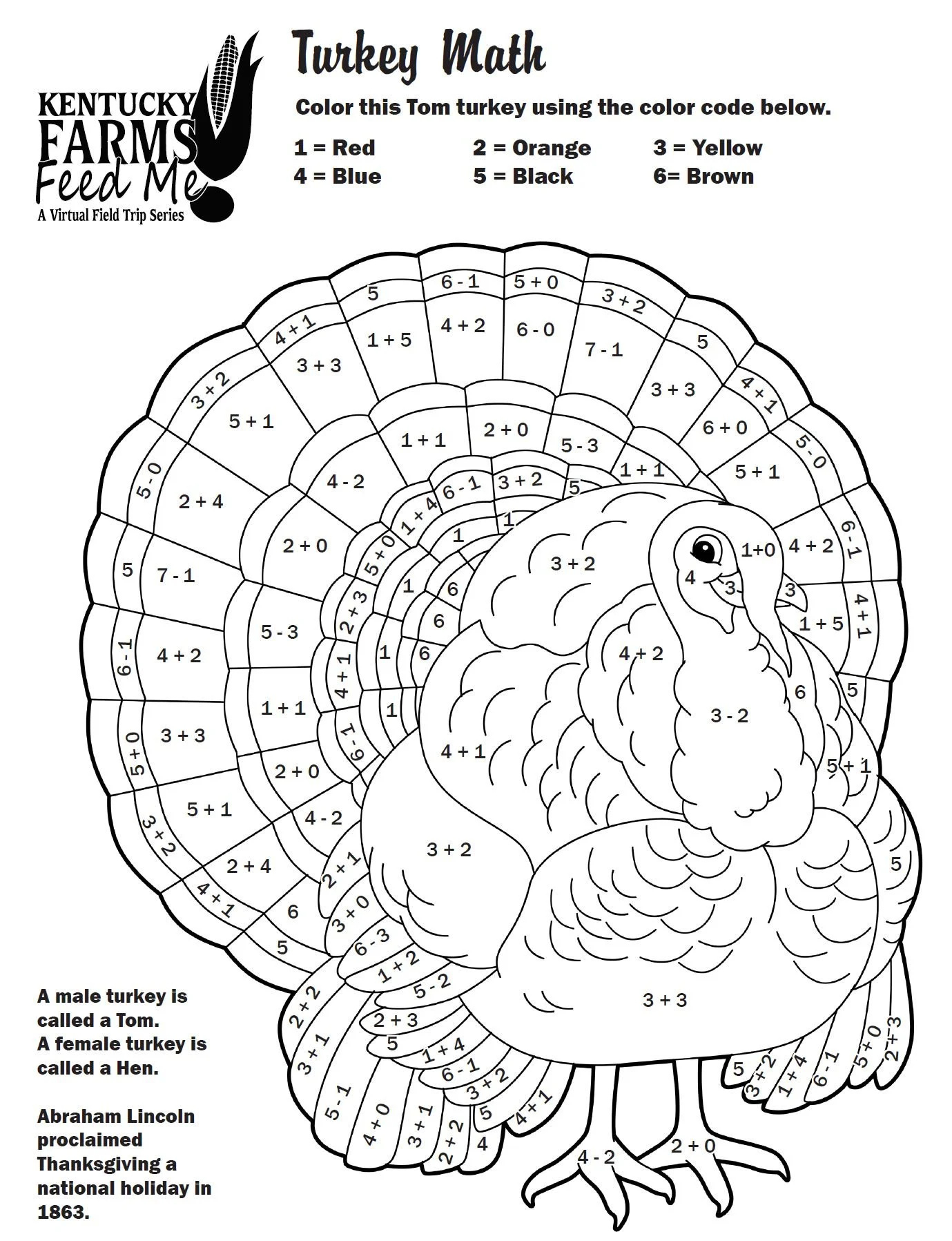 Turkey Colornumber Worksheets — #Teachkyag with Free Printable Turkey Math Worksheets
