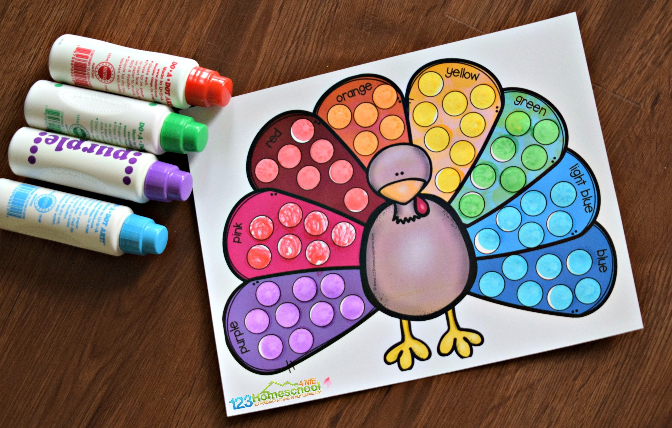 Turkey Colour Matching Game With Do A Dot Markers within Turkey Do a Dot Free Printable