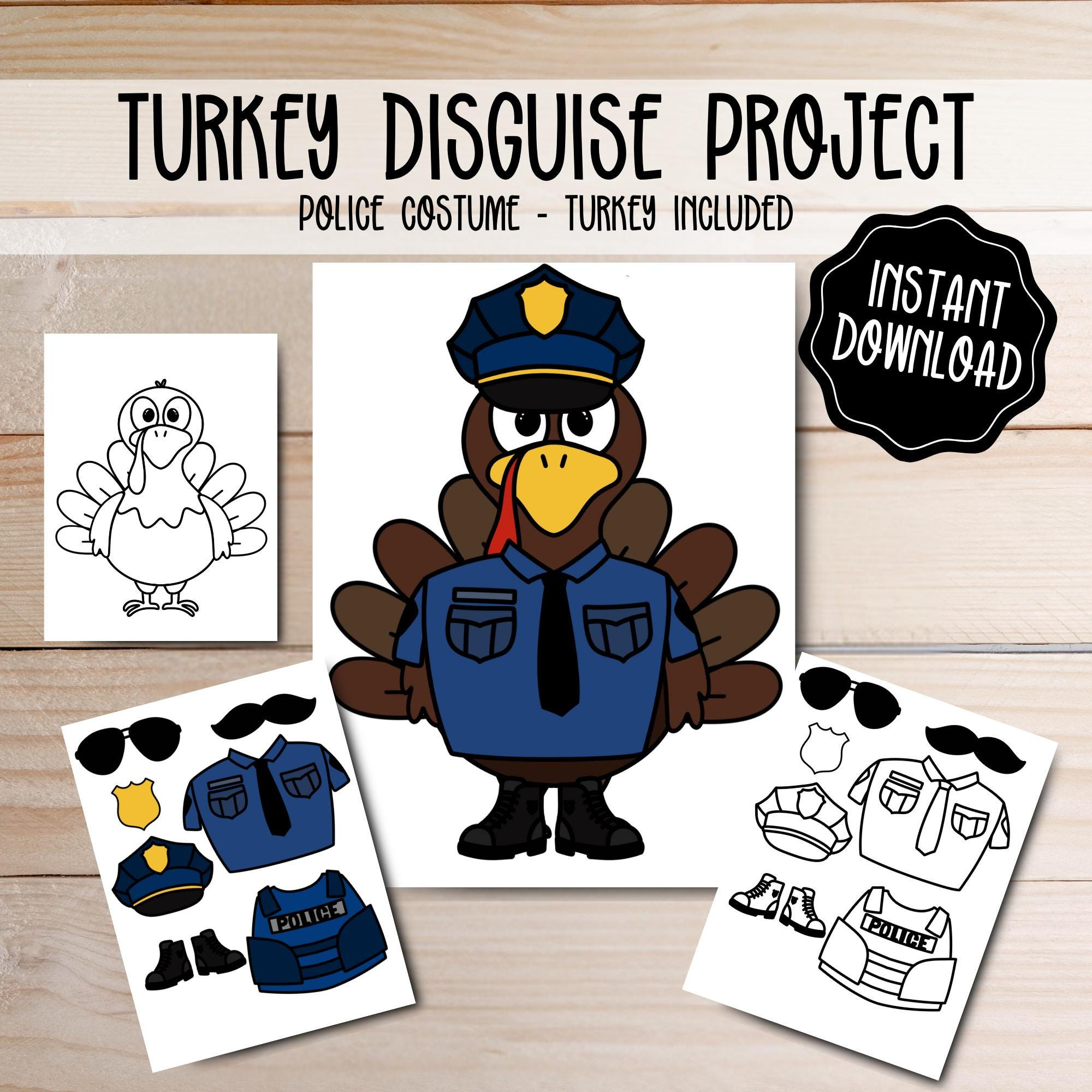 Turkey Disguise Printable - Police Costume - Thanksgiving School intended for Police Turkey Disguise Printable