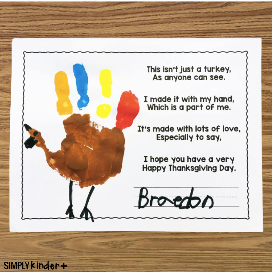 Turkey Handprint Poem - Simply Kinder + Printable Membership within Turkey Hands Printable Informational
