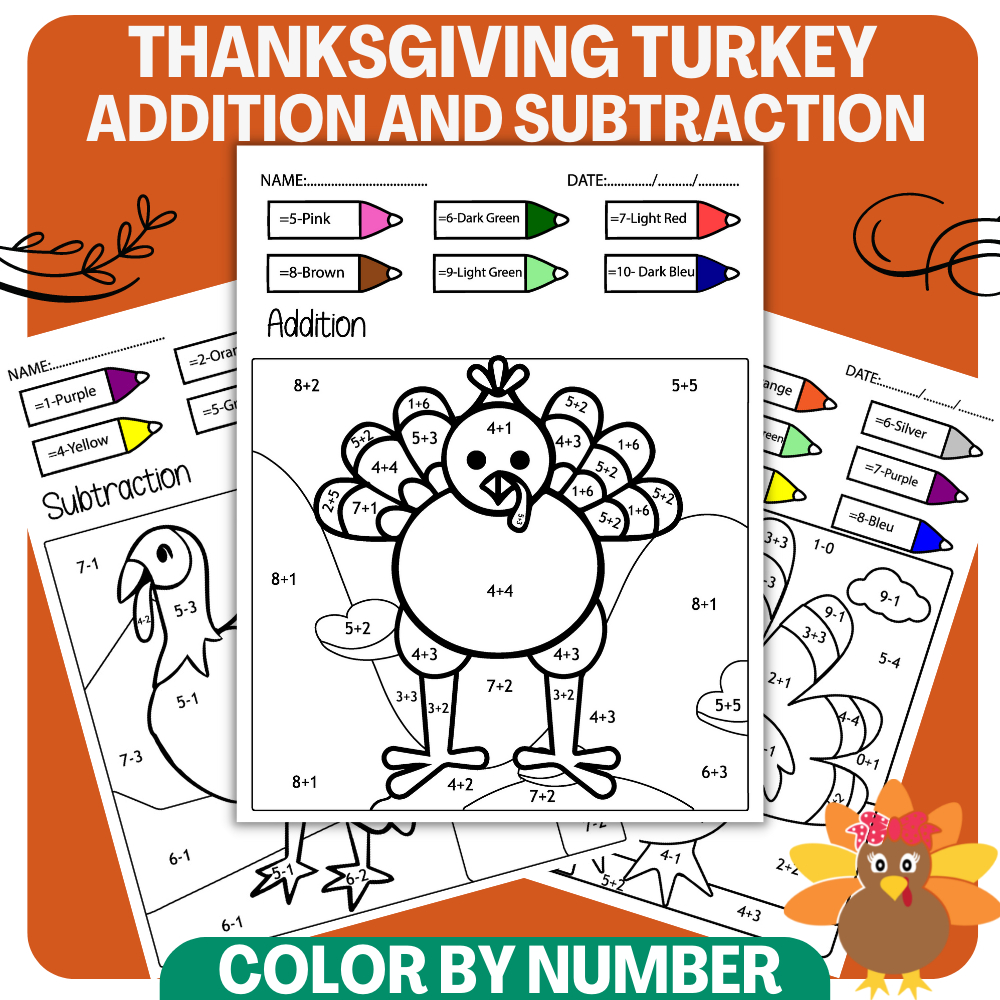 Turkey Math Thanksgiving Colornumber Thanksgiving Math intended for Turkey Math Printables
