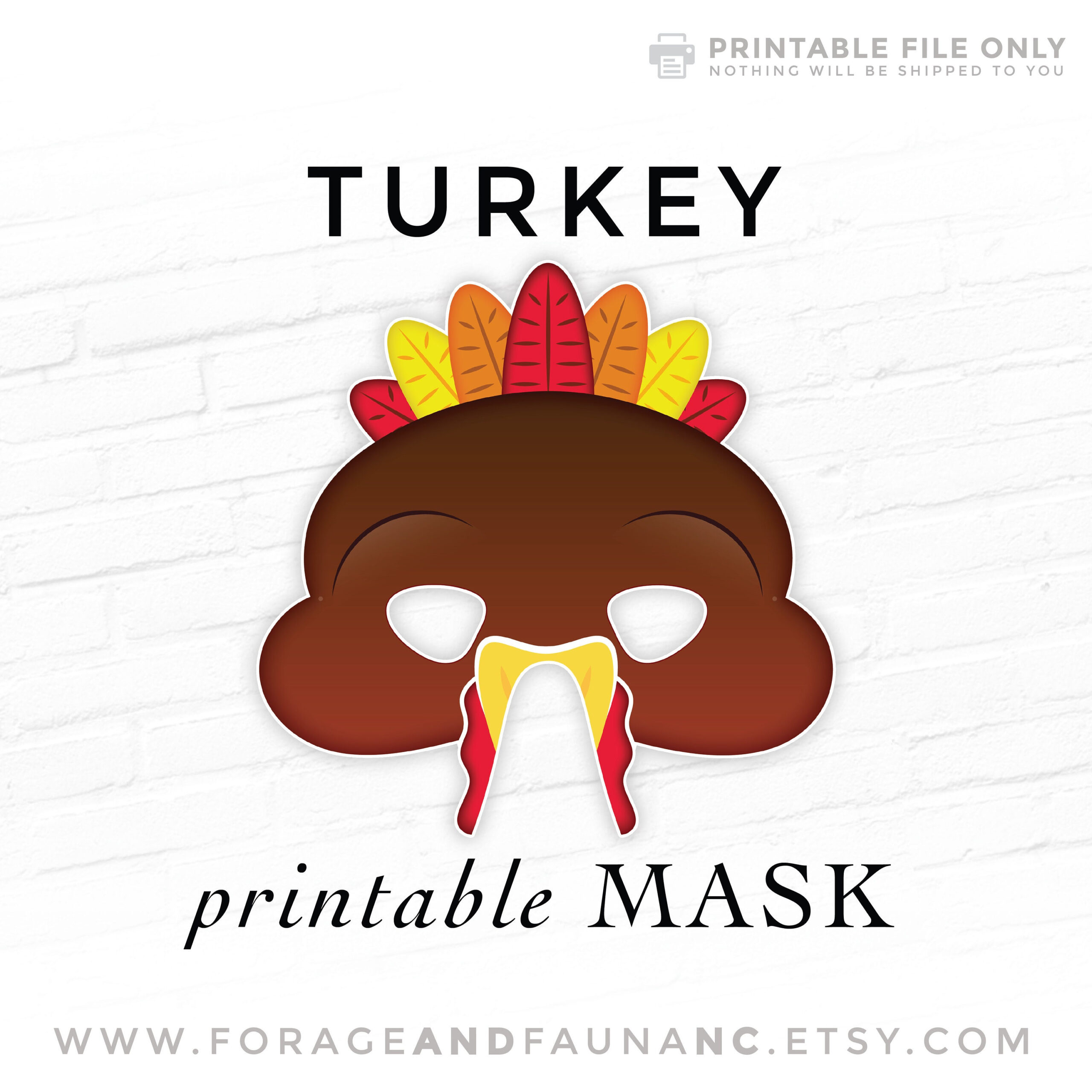 Turkey Printable Costume Face Mask Thanksgiving Printable Bird in Turkey Mask Printable