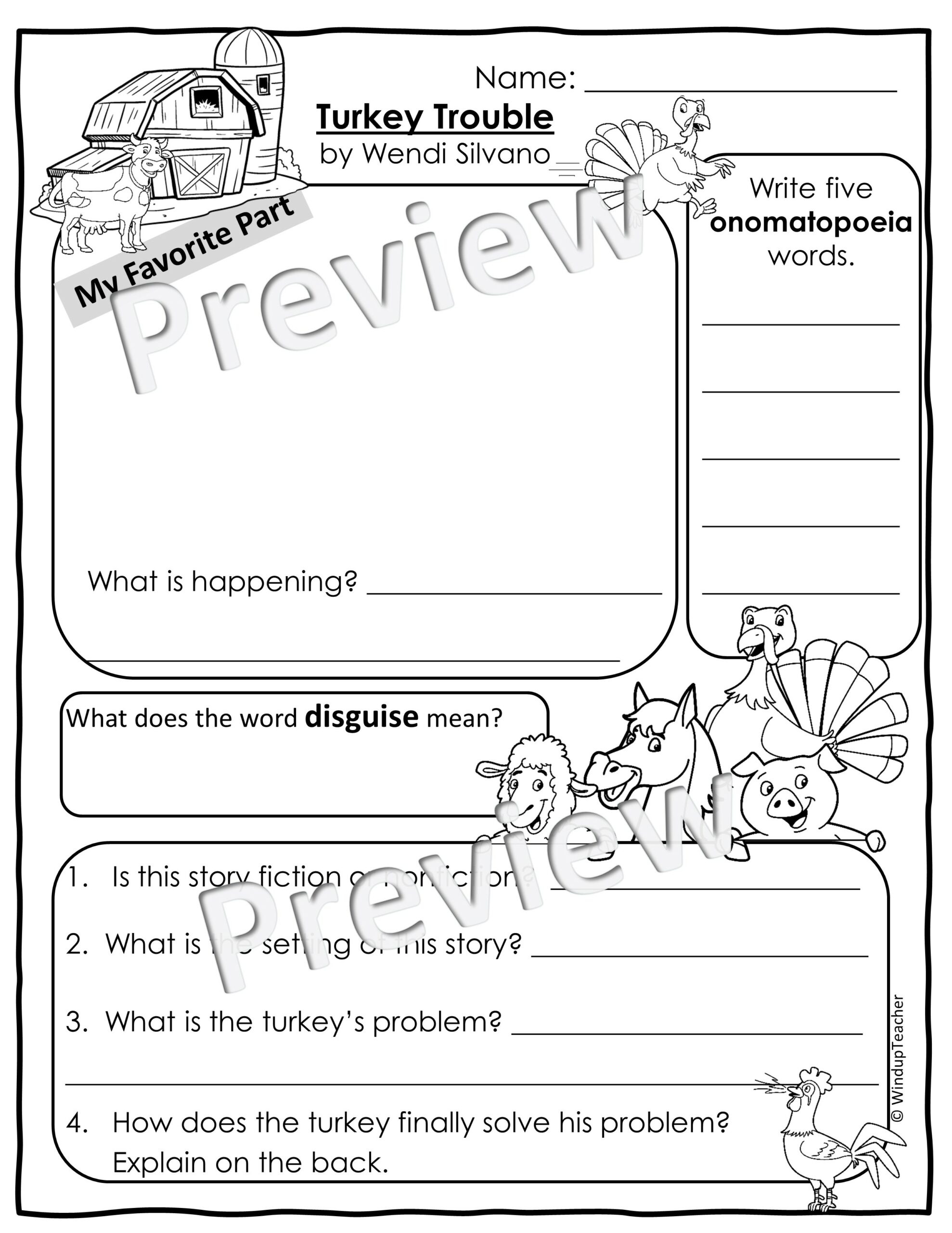 Turkey Trouble Activity Sheet Printable Picture Book Activities inside Turkey Trouble Printables