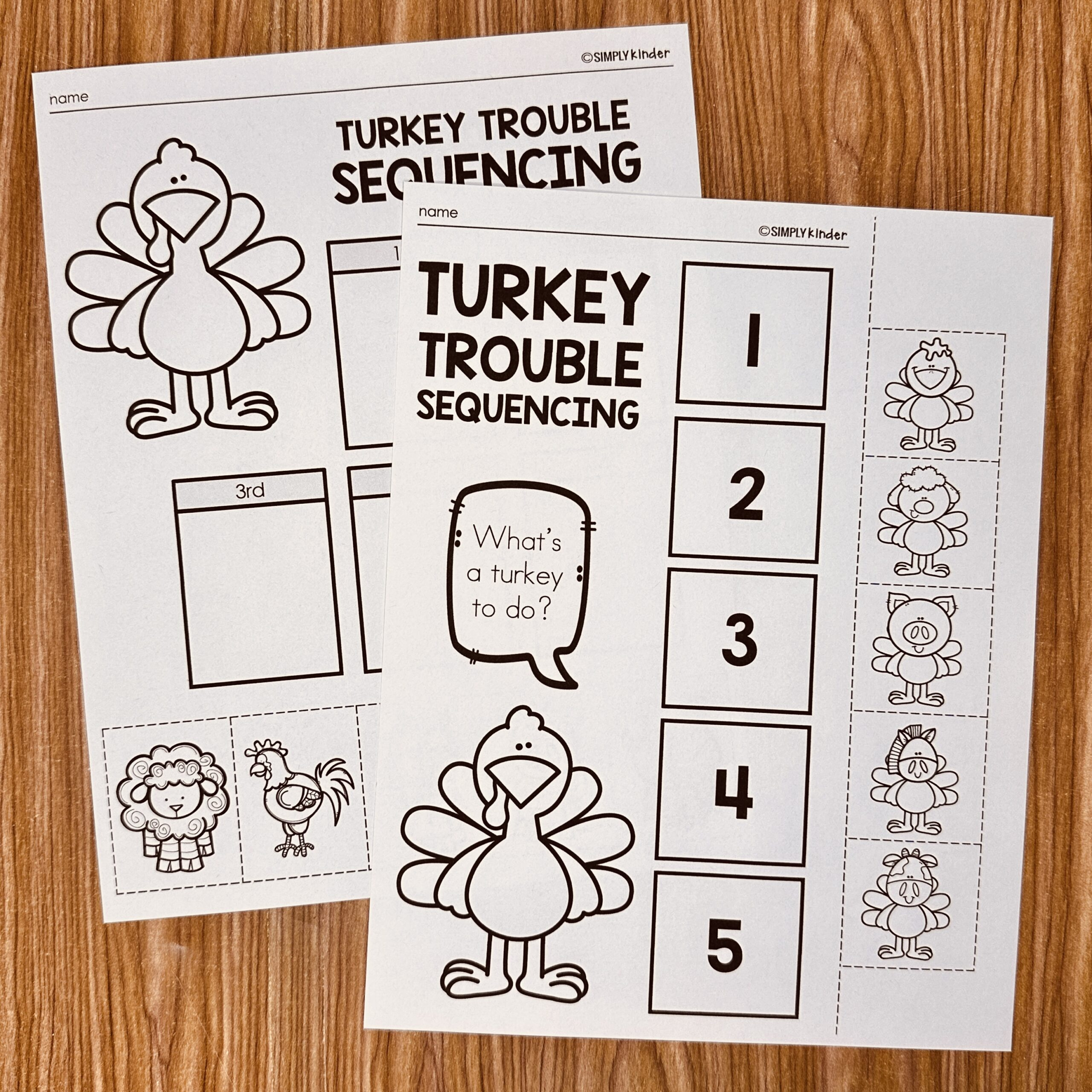 Turkey Trouble Sequencing - Simply Kinder + Printable Membership inside Free Printable Turkey Trouble Worksheet