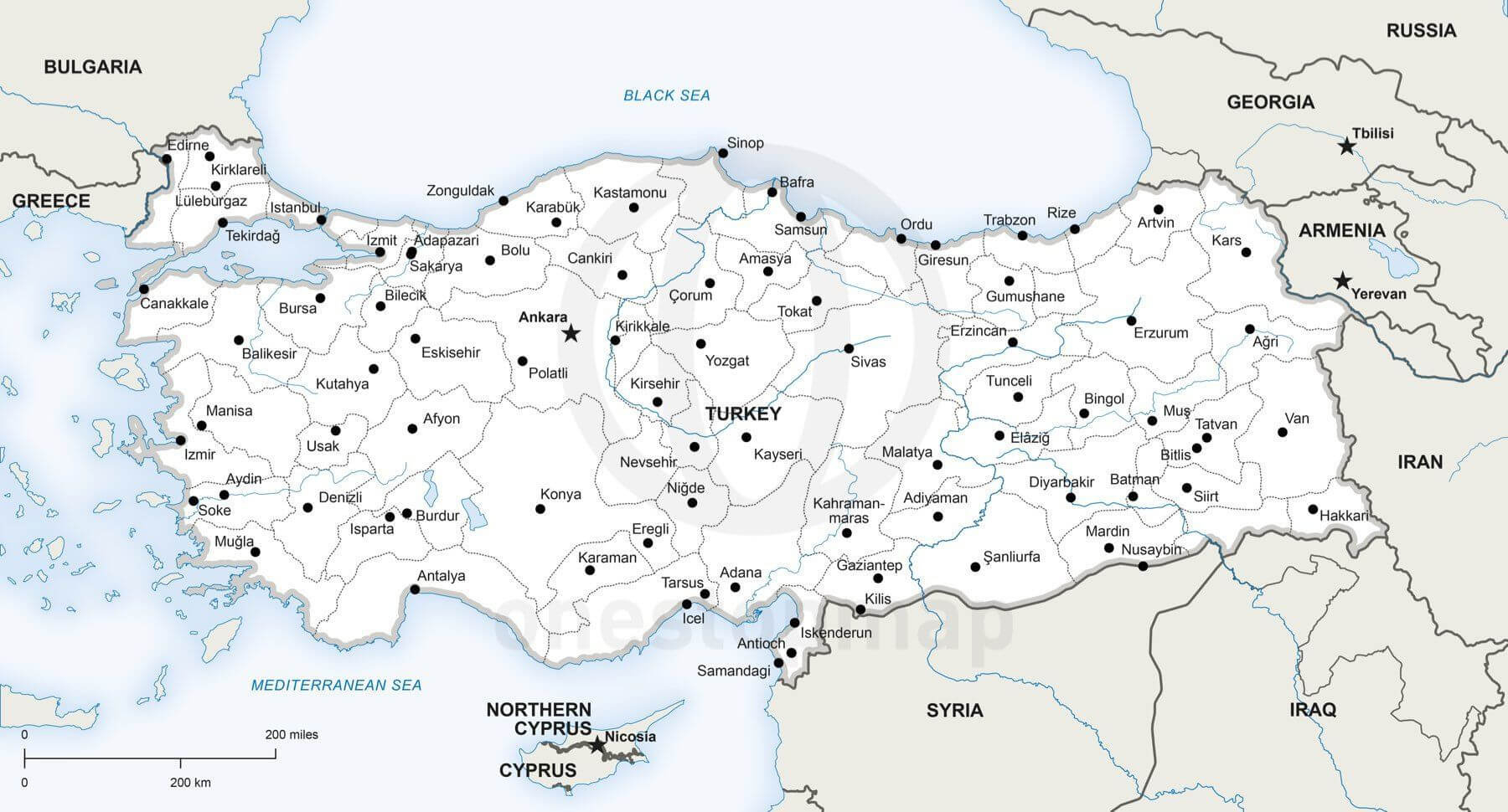 Vector Map Of Turkey Political | One Stop Map in Printable Map of Turkey