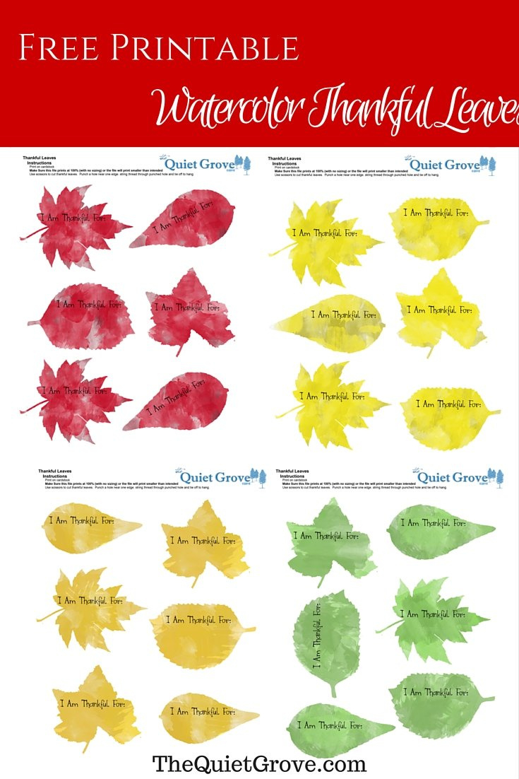 Watercolor Thankful Leaves Free Printable ⋆ The Quiet Grove within I am Thankful For Leaves Printable Free