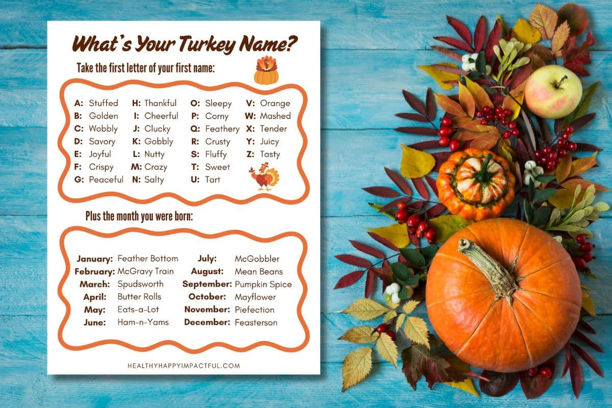 What'S Your Turkey Name? Free Thanksgiving Game Printable Activity inside What'S Your Turkey Name Free Printable