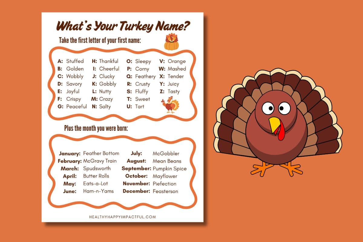 What&amp;#039;S Your Turkey Name? Free Thanksgiving Game Printable Activity regarding Thanksgiving Turkey Name Game Free Printable
