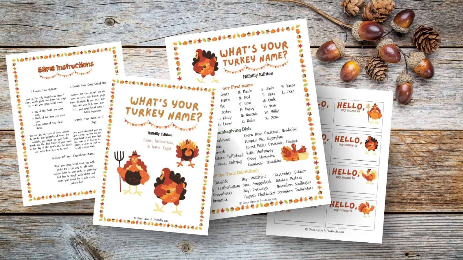 What'S Your Turkey Name?" Game Free Printable - Once Upon A Printable regarding What'S Your Turkey Name Free Printable