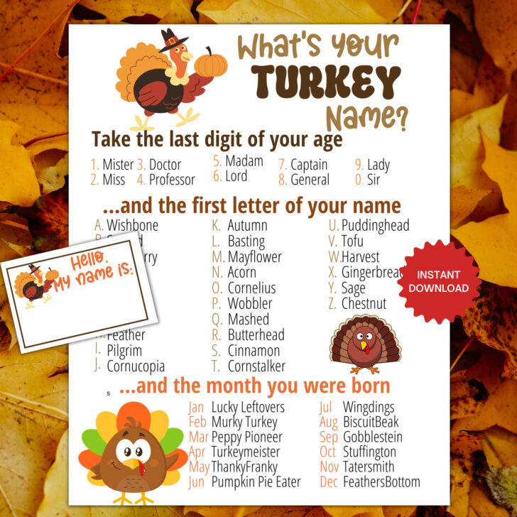 What Is Your Turkey Name Printable