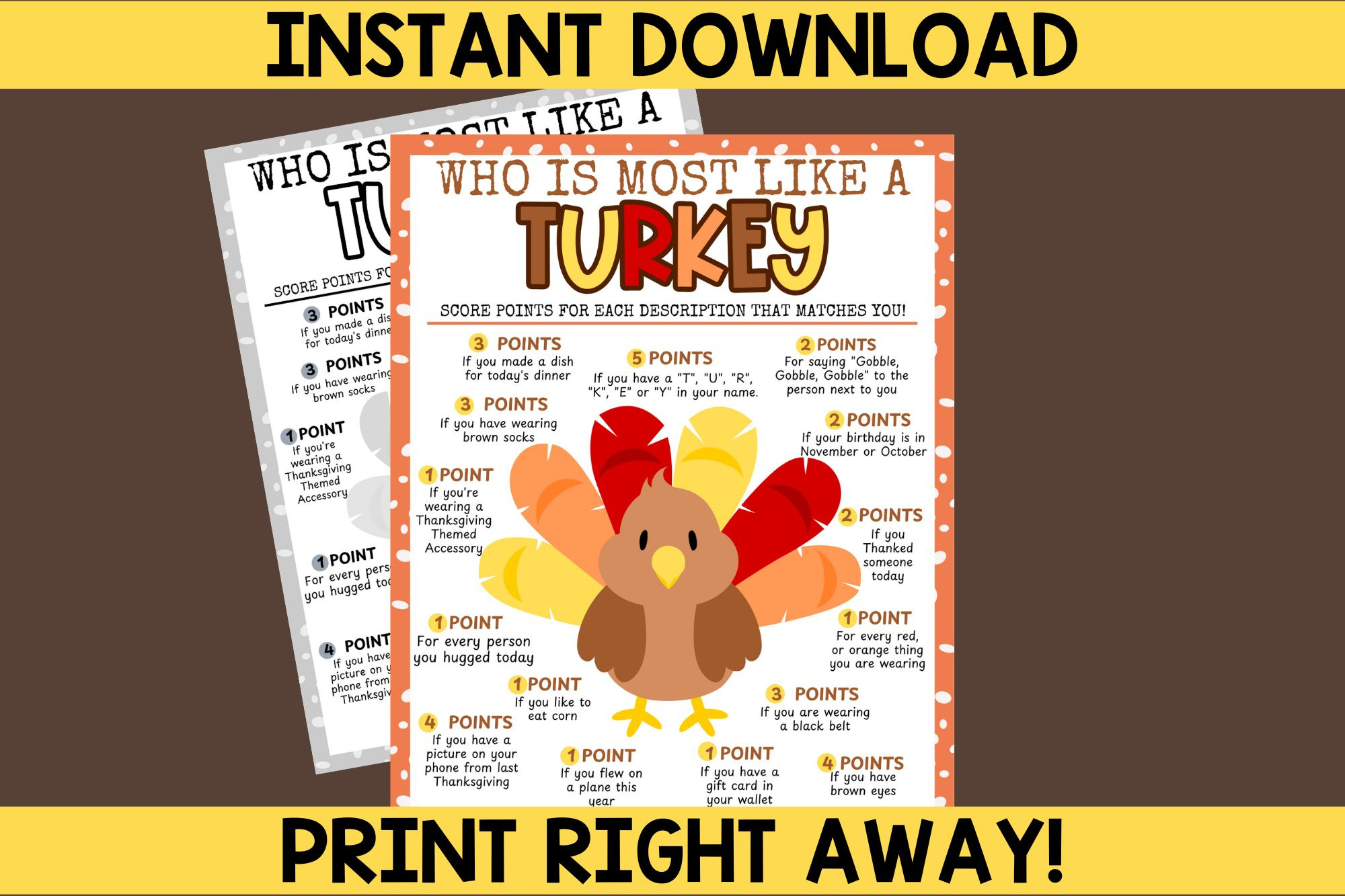 Who Is Most Like A Turkey Game [Free Printable] throughout Who Is Most Like A Turkey Game Free Printable