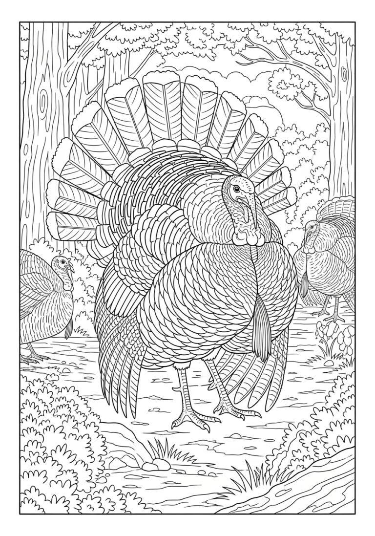 Wild Turkey Coloring Page - Intricate Line Art For Kids&amp;quot; with regard to Wild Turkey Coloring Pages Printable